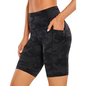 imageCRZ YOGA Womens Naked Feeling Biker Shorts with Pockets 8  High Waisted Yoga Gym Workout SpandexDark Grey Camouflage