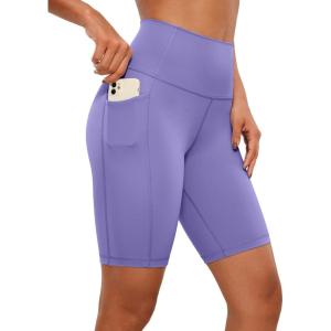 imageCRZ YOGA Womens Naked Feeling Biker Shorts with Pockets 8  High Waisted Yoga Gym Workout SpandexDark Lavender Purple