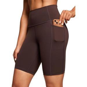 imageCRZ YOGA Womens Naked Feeling Biker Shorts with Pockets 8  High Waisted Yoga Gym Workout SpandexHot Fudge Brown
