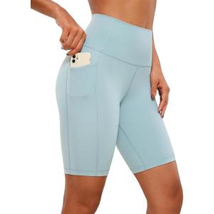 imageCRZ YOGA Womens Naked Feeling Biker Shorts with Pockets 8  High Waisted Yoga Gym Workout SpandexLight Grayish Blue