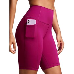 imageCRZ YOGA Womens Naked Feeling Biker Shorts with Pockets 8  High Waisted Yoga Gym Workout SpandexMagenta Purple