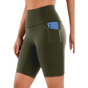 imageCRZ YOGA Womens Naked Feeling Biker Shorts with Pockets 8  High Waisted Yoga Gym Workout SpandexOlive Green