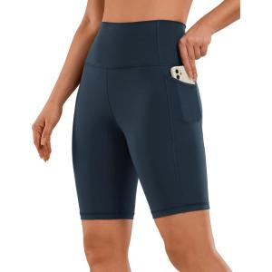 imageCRZ YOGA Womens Naked Feeling Biker Shorts with Pockets 8  High Waisted Yoga Gym Workout SpandexTrue Navy
