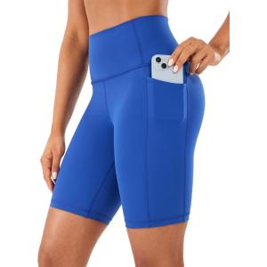 imageCRZ YOGA Womens Naked Feeling Biker Shorts with Pockets 8  High Waisted Yoga Gym Workout SpandexWaves Blue