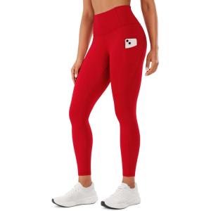 imageCRZ YOGA Womens Naked Feeling Workout Leggings 25 Inches  High Waisted Yoga Pants with Side Pockets Running TightsRed Chili