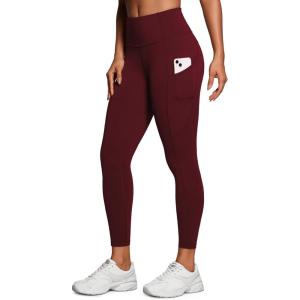 imageCRZ YOGA Womens Naked Feeling Workout Leggings 25 Inches  High Waisted Yoga Pants with Side Pockets Running TightsRed Merlot