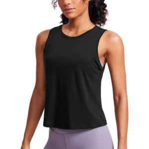 imageCRZ YOGA Womens Pima Cotton Sleeveless Loose Tank Tops Exercise Gym Yoga Tops Athletic ShirtsBlack