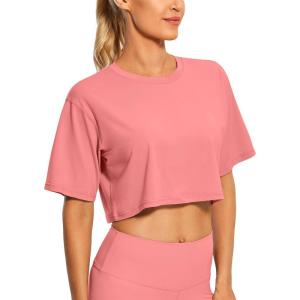 imageCRZ YOGA Womens Pima Cotton Workout Crop Tops Short Sleeve Yoga Shirts Casual Athletic Running TShirtsBriar Rose