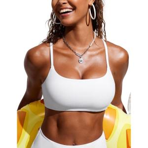 imageCRZ YOGA Womens Scoop Neck Bikini Tops DDD Adjustable Spaghetti Straps Bathing Suit Padded Swimsuit Sports BraWhite