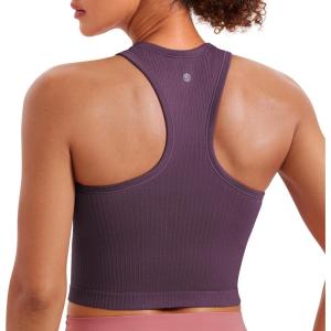 imageCRZ YOGA Womens Seamless Ribbed Longline High Neck Sports Bra  Racerback Padded Slim Fit Crop Tank Top with Built in PadsGrape Thistle Purple