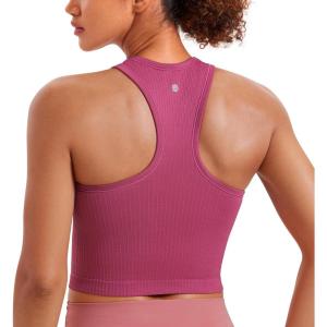 imageCRZ YOGA Womens Seamless Ribbed Longline High Neck Sports Bra  Racerback Padded Slim Fit Crop Tank Top with Built in PadsWashed Mauve