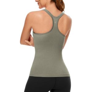 imageCRZ YOGA Womens Seamless Ribbed Racerback Tank Tops with Built in Bra  Padded Scoop Neck Slimming Athletic Long CamisoleDark Green