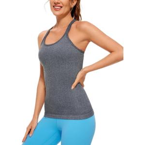 imageCRZ YOGA Womens Seamless Ribbed Racerback Tank Tops with Built in Bra  Padded Scoop Neck Slimming Athletic Long CamisoleLight Gray 7