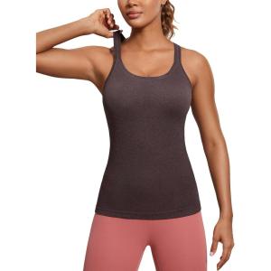 imageCRZ YOGA Womens Seamless Ribbed Racerback Tank Tops with Built in Bra  Padded Scoop Neck Slimming Athletic Long CamisoleTaupe