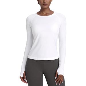 imageCRZ YOGA Womens Seamless Workout Long Sleeve Shirts Quick Dry Gym Athletic Tops Breathable Running Yoga TShirtsWhite