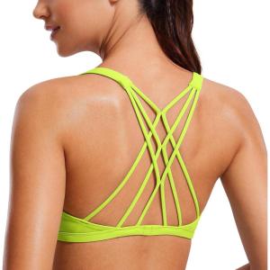 imageCRZ YOGA Womens Strappy Sports Bra  Criss Cross Back Padded Medium Support Wireless Gym Cami Workout YogaChartreuse