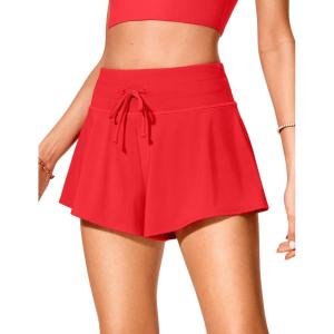 imageCRZ YOGA Womens Swim Board Shorts High Waisted Flowy Beach Skirt Skorts Bathing Swimsuit Bottoms with LinerDeep Red