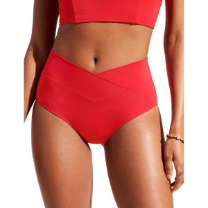 imageCRZ YOGA Womens V Cut Bikini Bottom High Waisted Cross Front Bathing Swimsuit Full Coverage Swim BriefsDeep Red
