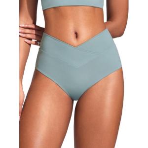 imageCRZ YOGA Womens V Cut Bikini Bottom High Waisted Cross Front Bathing Swimsuit Full Coverage Swim BriefsLight Grayish Blue