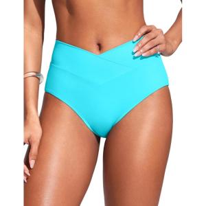 imageCRZ YOGA Womens V Cut Bikini Bottom High Waisted Cross Front Bathing Swimsuit Full Coverage Swim BriefsTurquoise