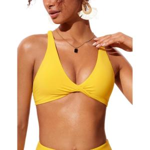 imageCRZ YOGA Womens V Neck Bikini Tops Twist Front Triangle Sexy Bathing Suit Criss Cross Back Swimsuit PaddedHigh Visibility Yellow
