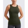 imageCRZ YOGA Butterluxe Womens Racerback High Neck Tank Top  with Built in Bra Workout Padded Yoga Athletic CamisoleOlive Green