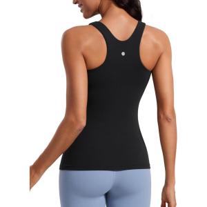 imageCRZ YOGA Butterluxe Womens Racerback High Neck Tank Top  with Built in Bra Workout Padded Yoga Athletic CamisoleBlack