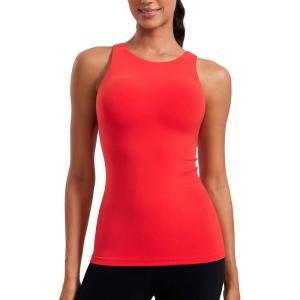 imageCRZ YOGA Butterluxe Womens Racerback High Neck Tank Top  with Built in Bra Workout Padded Yoga Athletic CamisoleDeep Red