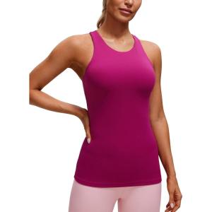 imageCRZ YOGA Butterluxe Womens Racerback High Neck Tank Top  with Built in Bra Workout Padded Yoga Athletic CamisoleMagenta Purple