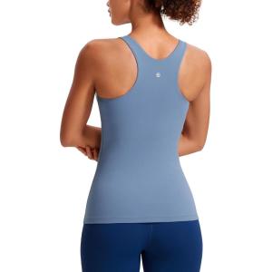 imageCRZ YOGA Butterluxe Womens Racerback High Neck Tank Top  with Built in Bra Workout Padded Yoga Athletic CamisoleOasis Blue