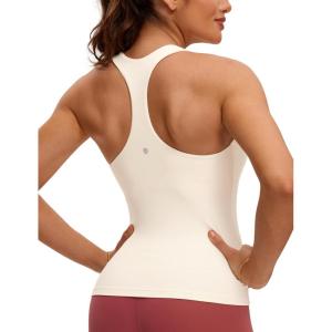 imageCRZ YOGA Butterluxe Workout Tank Tops for Women Built in Bras Padded  Racerback Athletic Spandex Yoga CamisoleWhite Apricot