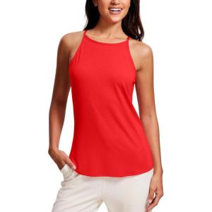 imageCRZ YOGA Halter High Neck Workout Tops for Women Flowy Cami Sleeveless Tank Athletic Yoga ShirtsDeep Red