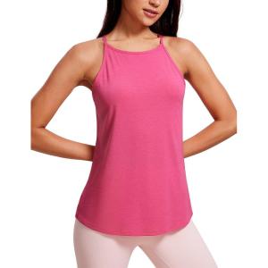imageCRZ YOGA Halter High Neck Workout Tops for Women Flowy Cami Sleeveless Tank Athletic Yoga ShirtsSonic Pink