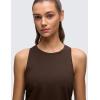 imageCRZ YOGA Pima Cotton Women Racerback Sleeveless Workout Tops Crew Neck Ruched Side Tanks Athletic Casual Loose ShirtsHot Fudge Brown