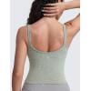 imageCRZ YOGA Seamless Womens U Neck Longline Sports Bra  Thin Strap Padded Workout Crop Tank Ribbed Open Back Yoga Camisole TopDark Green