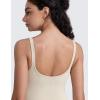 imageCRZ YOGA Seamless Womens U Neck Longline Sports Bra  Thin Strap Padded Workout Crop Tank Ribbed Open Back Yoga Camisole TopMojave Tan