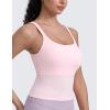 imageCRZ YOGA Seamless Womens U Neck Longline Sports Bra  Thin Strap Padded Workout Crop Tank Ribbed Open Back Yoga Camisole TopStrawberry Pink