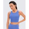 imageCRZ YOGA Womens Butterluxe Strappy High Neck Longline Sports Bra  Wireless Criss Cross Back Padded Workout Cropped TopWild Indigo