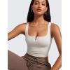 imageCRZ YOGA Womens Ribbed Henley Longline Sports Bras  Square Back Padded Yoga Workout Crop Tank Top with Built in PadsMilky White Bone