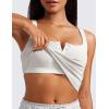 imageCRZ YOGA Womens Ribbed Henley Longline Sports Bras  Square Back Padded Yoga Workout Crop Tank Top with Built in PadsMilky White Bone