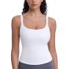 imageCRZ YOGA Seamless Womens U Neck Longline Sports Bra  Thin Strap Padded Workout Crop Tank Ribbed Open Back Yoga Camisole TopWhite