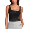 imageCRZ YOGA Womens Butterluxe Double Lined Square Neck Tight Tank Tops Sleeveless Workout Cropped Casual Yoga Fitted ShirtsBlack Tie Dye Flowers