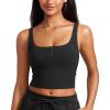 imageCRZ YOGA Womens Ribbed Henley Longline Sports Bras  Square Back Padded Yoga Workout Crop Tank Top with Built in PadsBlack
