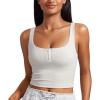 imageCRZ YOGA Womens Ribbed Henley Longline Sports Bras  Square Back Padded Yoga Workout Crop Tank Top with Built in PadsMilky White Bone