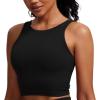 imageCRZ YOGA Womens U Back Sports Bras Padded High Neck Crop Workout Tank TopsBlack