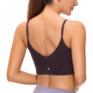 imageCRZ YOGA Adjustable Longline Sports Bra for Women  V Back Wireless Workout Padded Yoga Camisole Cropped Tank TopsArctic Plum