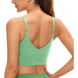 imageCRZ YOGA Adjustable Longline Sports Bra for Women  V Back Wireless Workout Padded Yoga Camisole Cropped Tank TopsBasil Green