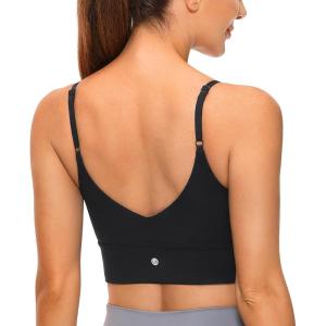 imageCRZ YOGA Adjustable Longline Sports Bra for Women  V Back Wireless Workout Padded Yoga Camisole Cropped Tank TopsBlack