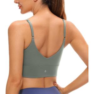 imageCRZ YOGA Adjustable Longline Sports Bra for Women  V Back Wireless Workout Padded Yoga Camisole Cropped Tank TopsGrey Sage