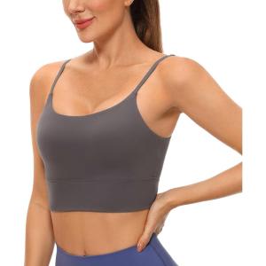 imageCRZ YOGA Adjustable Longline Sports Bra for Women  V Back Wireless Workout Padded Yoga Camisole Cropped Tank TopsTornado Grey
